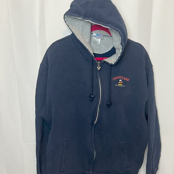 Vintage 1995 Disney World Embroidered Back Mickey Mouse Zip Up Hoodie XL Blue - Picture 3 of 8